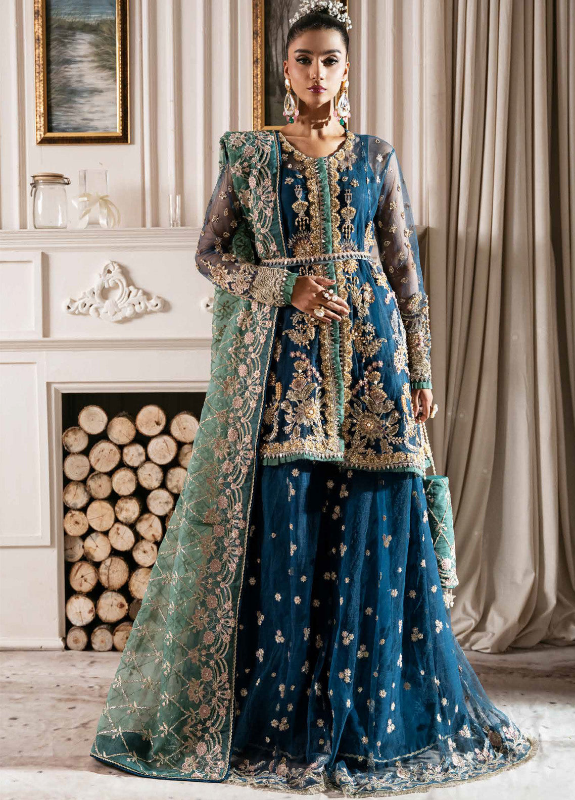 Inayat By AJR Couture Embroidered Net 3 Piece Unstitched Suit AJRC24IW D-06 REGAL SAPPHIRE Inayat By AJR Couture Embroidered Net 3 Piece Unstitched Suit AJRC24IW D-06 REGAL SAPPHIRE