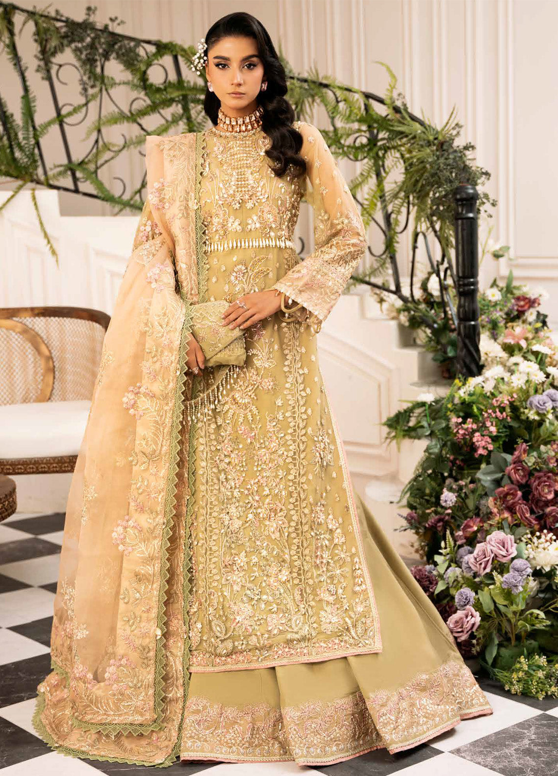 Inayat By AJR Couture Embroidered Net 4 Piece Unstitched Suit AJRC24IW D-01 BREWING MATCHA Inayat By AJR Couture Embroidered Net 4 Piece Unstitched Suit AJRC24IW D-01 BREWING MATCHA