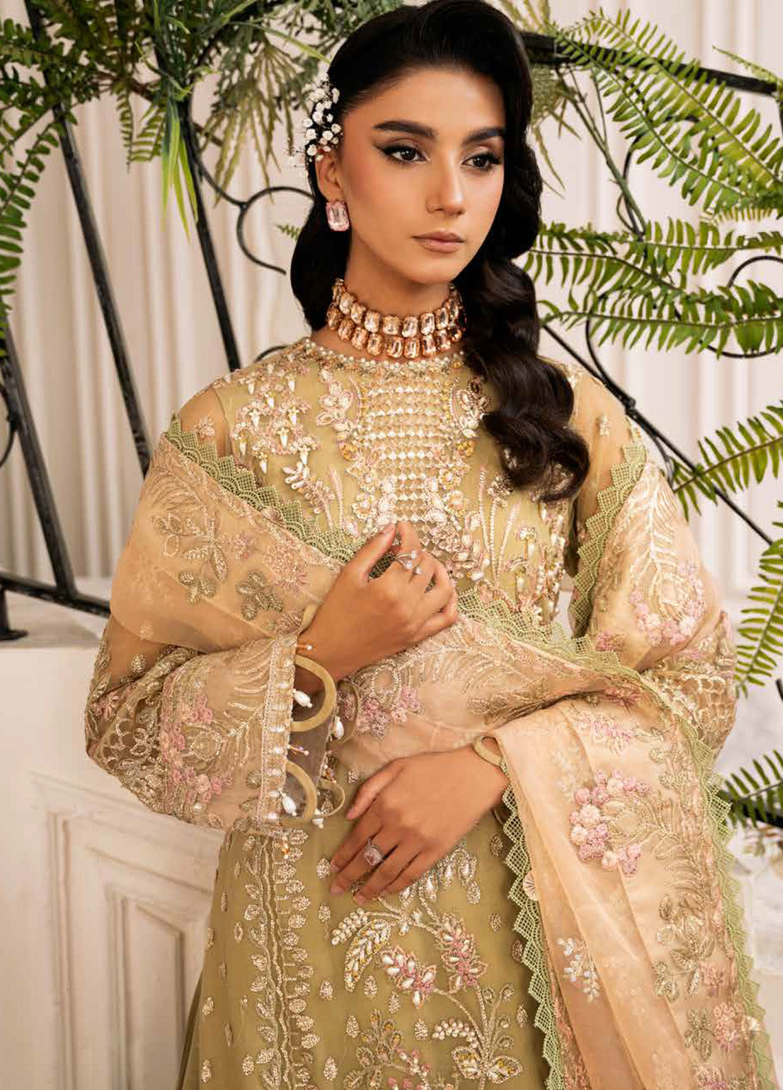 Inayat By AJR Couture Embroidered Net 4 Piece Unstitched Suit AJRC24IW D-01 BREWING MATCHA Inayat By AJR Couture Embroidered Net 4 Piece Unstitched Suit AJRC24IW D-01 BREWING MATCHA
