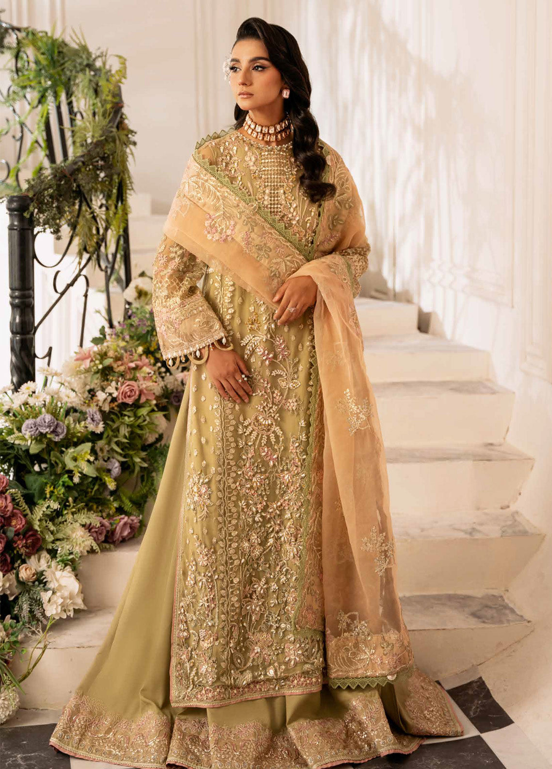 Inayat By AJR Couture Embroidered Net 4 Piece Unstitched Suit AJRC24IW D-01 BREWING MATCHA Inayat By AJR Couture Embroidered Net 4 Piece Unstitched Suit AJRC24IW D-01 BREWING MATCHA