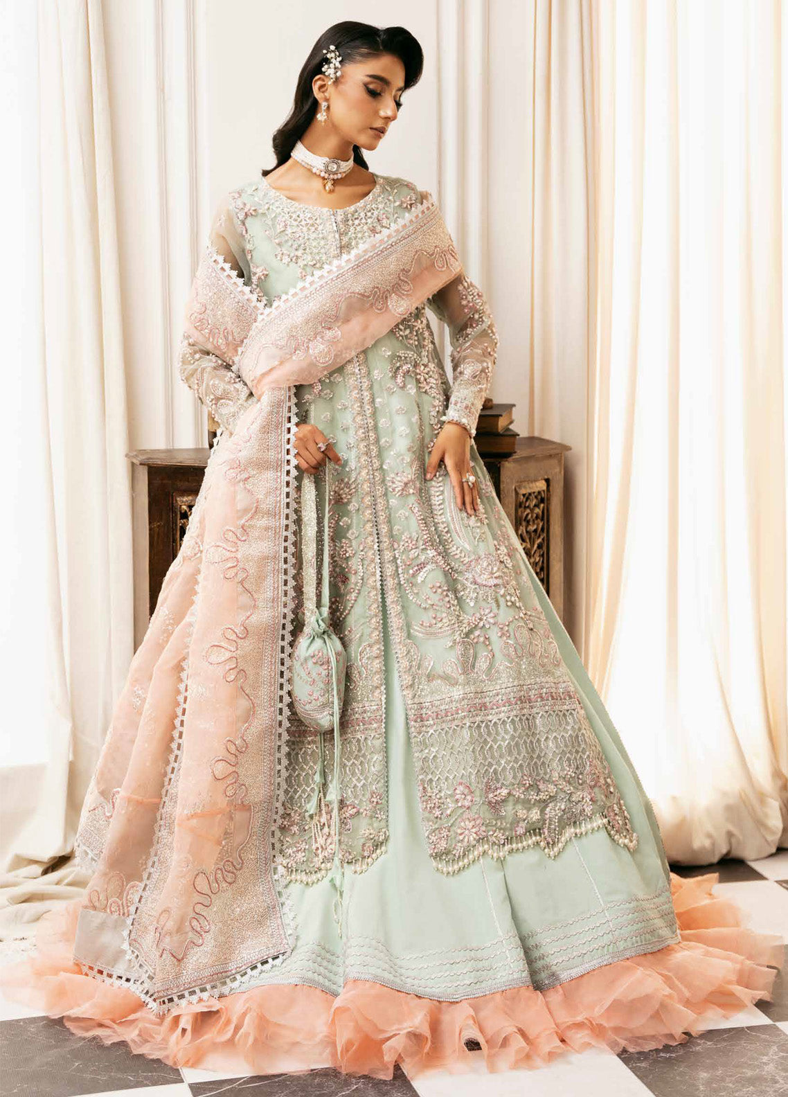 Inayat By AJR Couture Embroidered Organza 3 Piece Unstitched Suit AJRC24IW D-02 TEEL TALE Inayat By AJR Couture Embroidered Organza 3 Piece Unstitched Suit AJRC24IW D-02 TEEL TALE