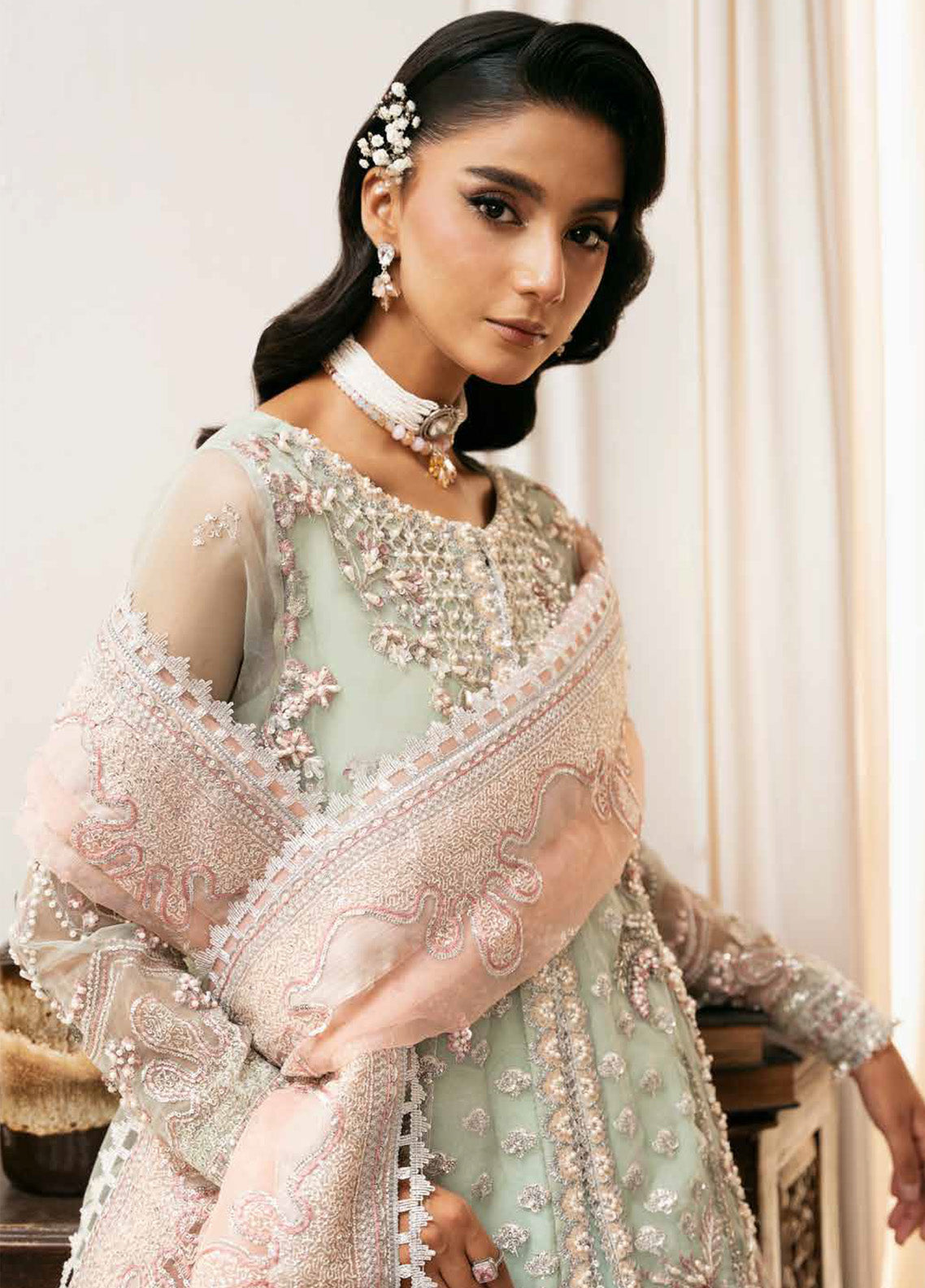 Inayat By AJR Couture Embroidered Organza 3 Piece Unstitched Suit AJRC24IW D-02 TEEL TALE Inayat By AJR Couture Embroidered Organza 3 Piece Unstitched Suit AJRC24IW D-02 TEEL TALE