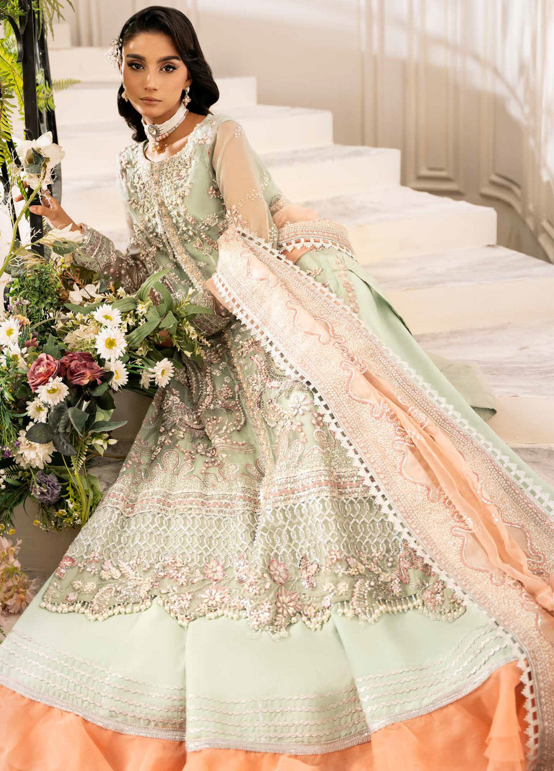 Inayat By AJR Couture Embroidered Organza 3 Piece Unstitched Suit AJRC24IW D-02 TEEL TALE Inayat By AJR Couture Embroidered Organza 3 Piece Unstitched Suit AJRC24IW D-02 TEEL TALE