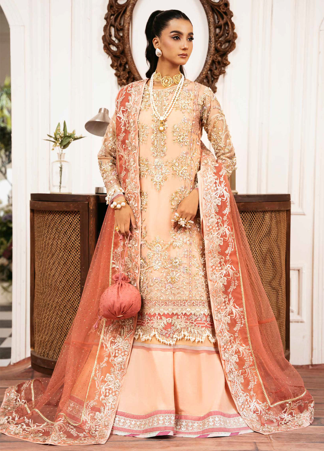 Inayat By AJR Couture Embroidered Organza 3 Piece Unstitched Suit AJRC24IW D-03 SUN KISSED Inayat By AJR Couture Embroidered Organza 3 Piece Unstitched Suit AJRC24IW D-03 SUN KISSED