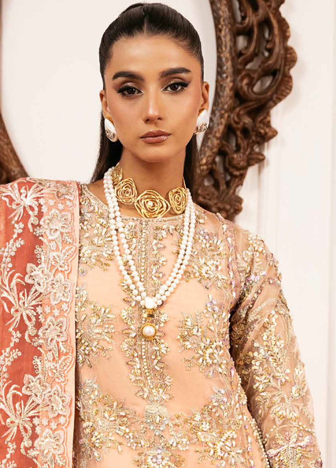 Inayat By AJR Couture Embroidered Organza 3 Piece Unstitched Suit AJRC24IW D-03 SUN KISSED Inayat By AJR Couture Embroidered Organza 3 Piece Unstitched Suit AJRC24IW D-03 SUN KISSED