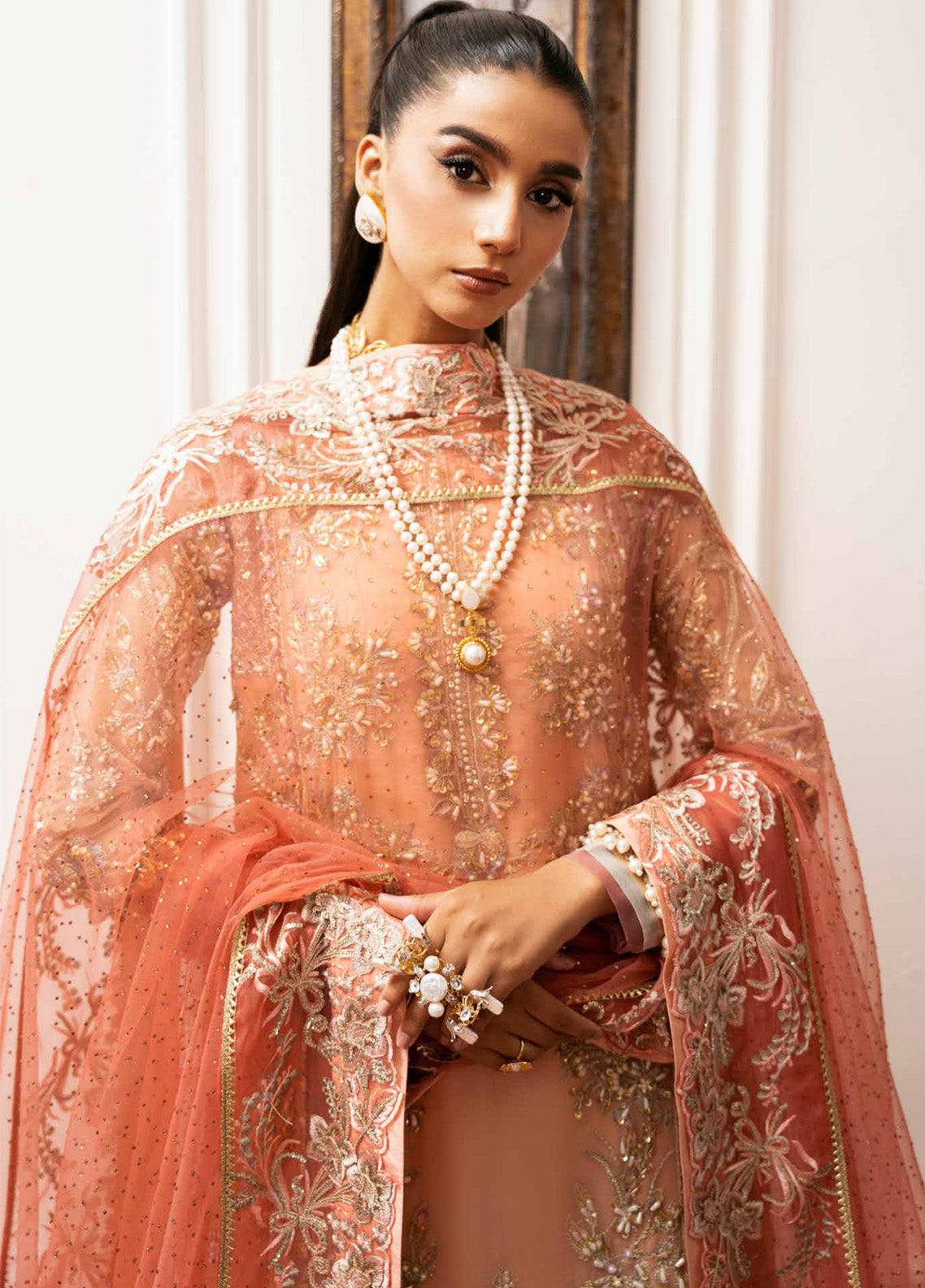 Inayat By AJR Couture Embroidered Organza 3 Piece Unstitched Suit AJRC24IW D-03 SUN KISSED Inayat By AJR Couture Embroidered Organza 3 Piece Unstitched Suit AJRC24IW D-03 SUN KISSED