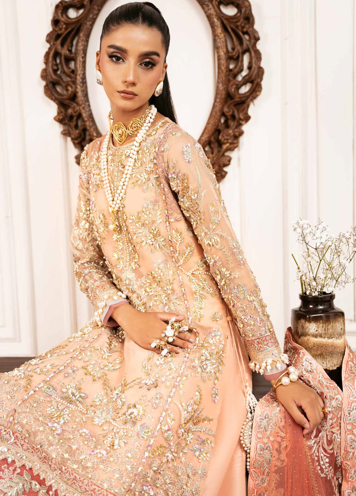 Inayat By AJR Couture Embroidered Organza 3 Piece Unstitched Suit AJRC24IW D-03 SUN KISSED Inayat By AJR Couture Embroidered Organza 3 Piece Unstitched Suit AJRC24IW D-03 SUN KISSED
