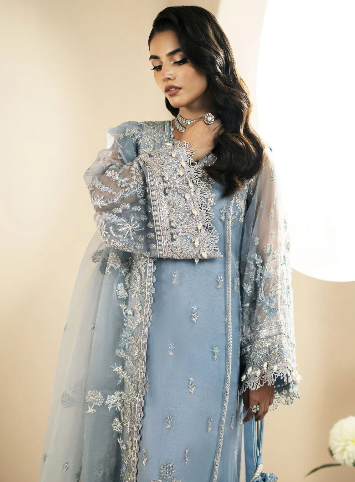Inayat By AJR Couture Festive Formals Embroidered Organza 3 Piece Unstitched Suit ARJC24I AFF-02 LOTUS Inayat By AJR Couture Festive Formals Embroidered Organza 3 Piece Unstitched Suit ARJC24I AFF-02 LOTUS