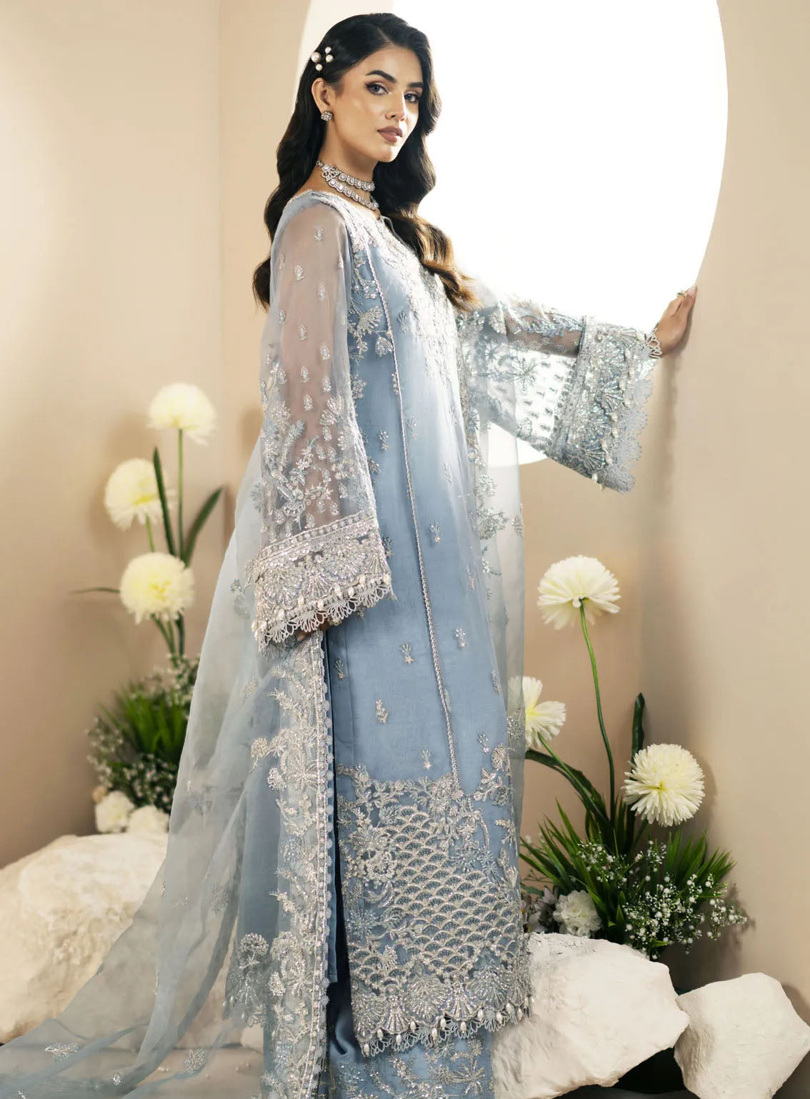 Inayat By AJR Couture Festive Formals Embroidered Organza 3 Piece Unstitched Suit ARJC24I AFF-02 LOTUS Inayat By AJR Couture Festive Formals Embroidered Organza 3 Piece Unstitched Suit ARJC24I AFF-02 LOTUS