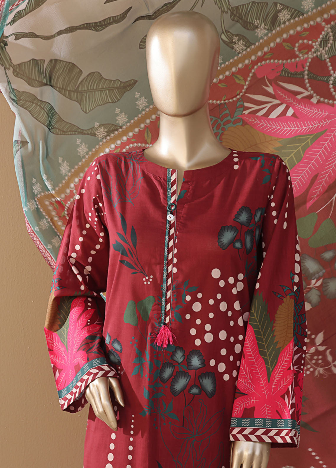 Intermix Art & Craft By HZ Textile Printed Cambric 3 Piece Stitched Suit HZ25IA&C ELP-532 TROPICAL MARSALA Intermix Art & Craft By HZ Textile Printed Cambric 3 Piece Stitched Suit HZ25IA&C ELP-532 TROPICAL MARSALA