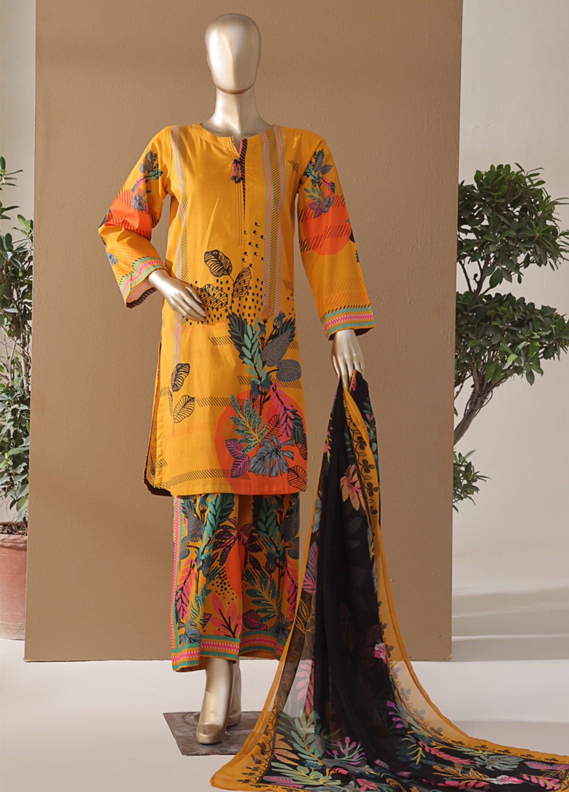 Intermix Art & Craft By HZ Textile Printed Cambric 3 Piece Stitched Suit HZ25IA&C ELP-538 TROPICANA MUSTARD Intermix Art & Craft By HZ Textile Printed Cambric 3 Piece Stitched Suit HZ25IA&C ELP-538 TROPICANA MUSTARD