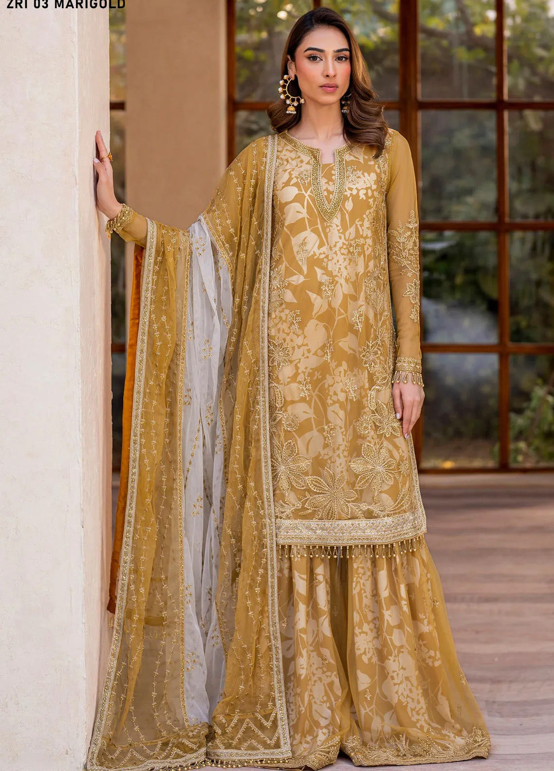 Iris By Zarif Embroidered Net 3 Piece Unstitched Suit ZF24IE ZRI-03 MARIGOLD Iris By Zarif Embroidered Net 3 Piece Unstitched Suit ZF24IE ZRI-03 MARIGOLD