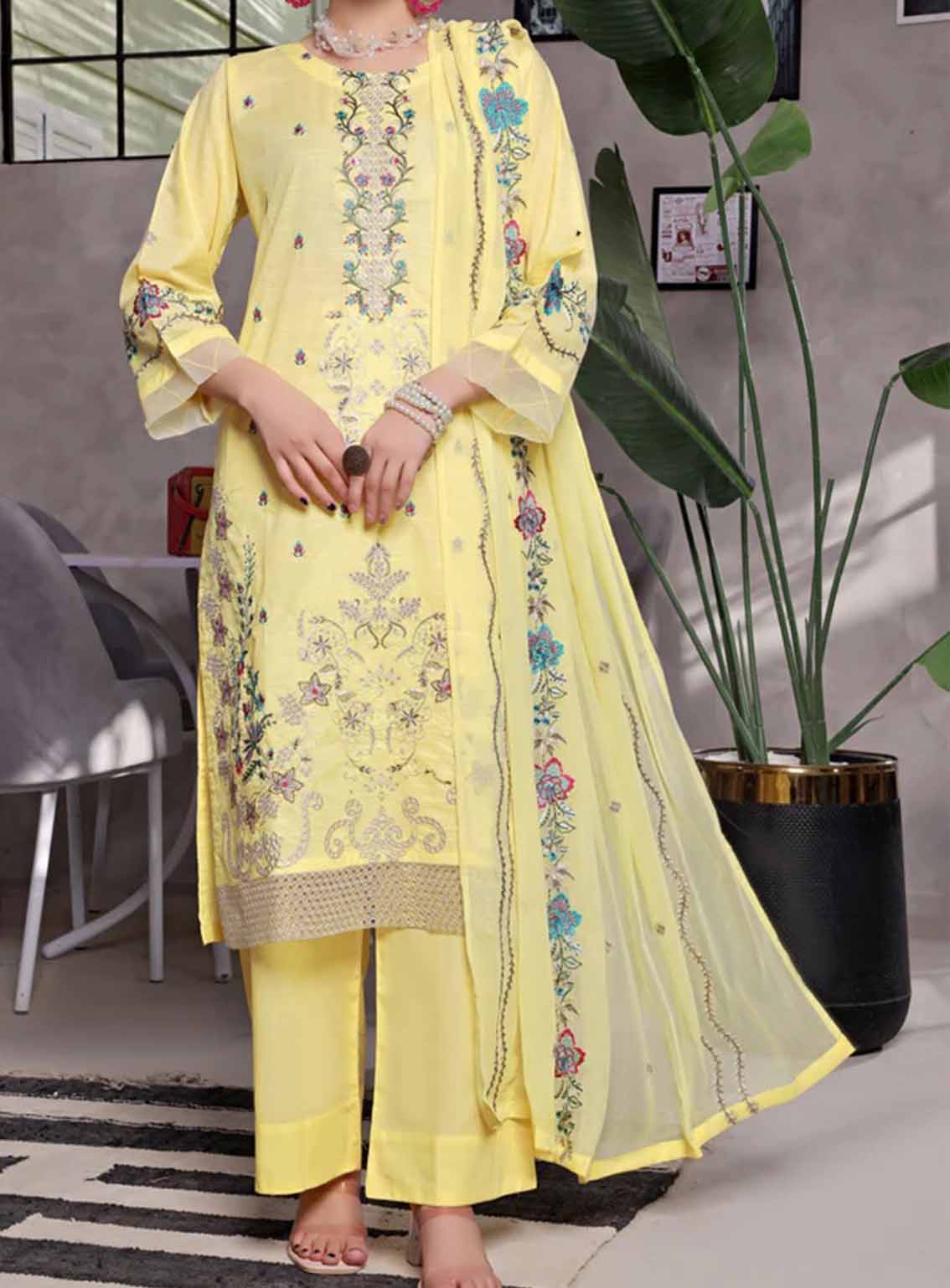 Ishama By Pak Fabrics Embroidered Slub Lawn Unstitched 3 Piece Suit PF25LESL ECD-550 Ishama By Pak Fabrics Embroidered Slub Lawn Unstitched 3 Piece Suit PF25LESL ECD-550