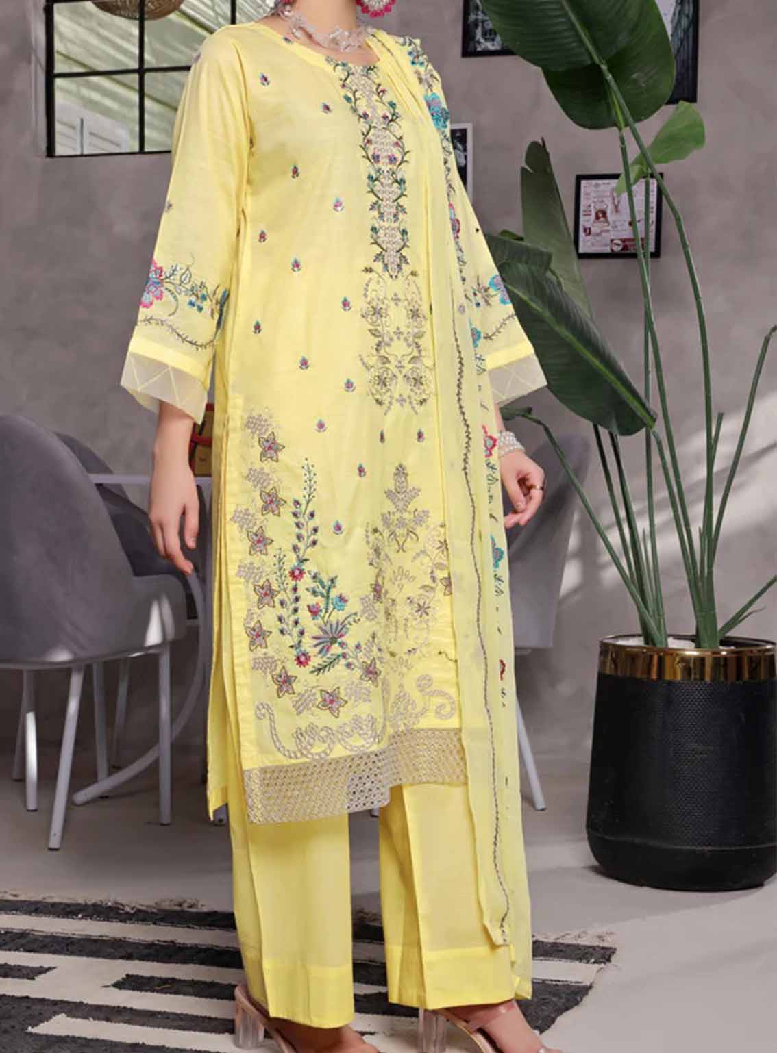 Ishama By Pak Fabrics Embroidered Slub Lawn Unstitched 3 Piece Suit PF25LESL ECD-550 Ishama By Pak Fabrics Embroidered Slub Lawn Unstitched 3 Piece Suit PF25LESL ECD-550