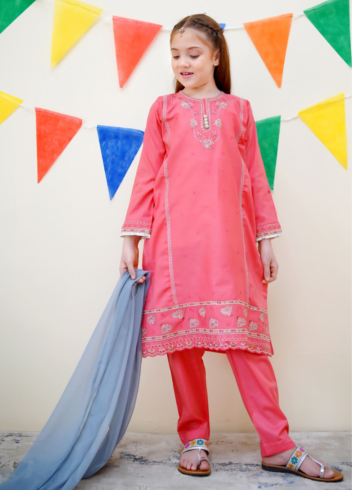 Jashan-E-Eid By Shanzey Embroidered Cotton 3 Piece Girls Stitched Suit S25SJE SHK-3614 Jashan-E-Eid By Shanzey Embroidered Cotton 3 Piece Girls Stitched Suit S25SJE SHK-3614