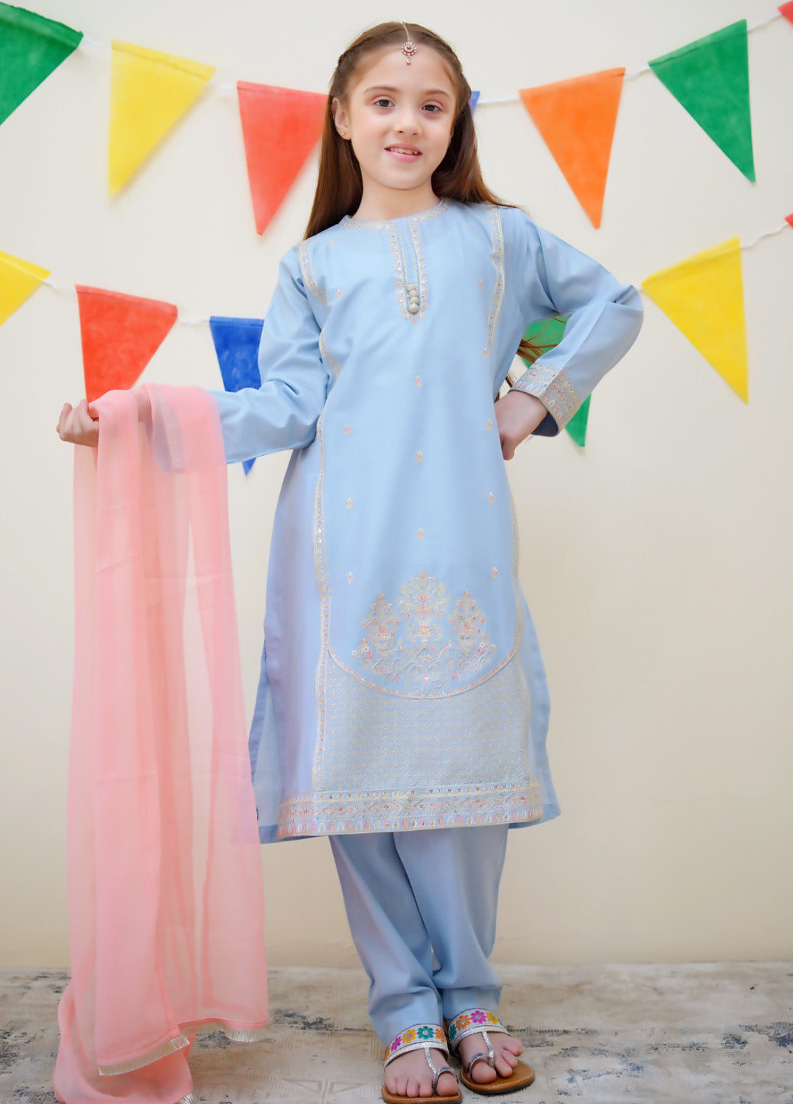 Jashan-E-Eid By Shanzey Embroidered Cotton 3 Piece Girls Stitched Suit S25SJE SHK-3616 Jashan-E-Eid By Shanzey Embroidered Cotton 3 Piece Girls Stitched Suit S25SJE SHK-3616