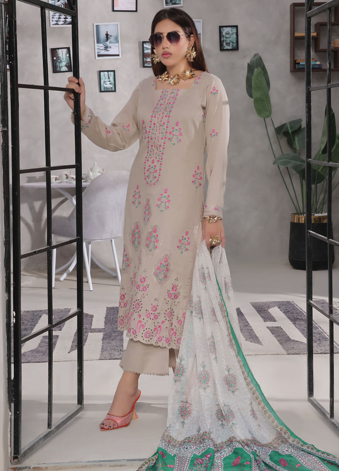Jasmine By Soghat Creation Chikankari Cotton 3 Piece Unstitched Suit SC25JV3 D-03 Jasmine By Soghat Creation Chikankari Cotton 3 Piece Unstitched Suit SC25JV3 D-03