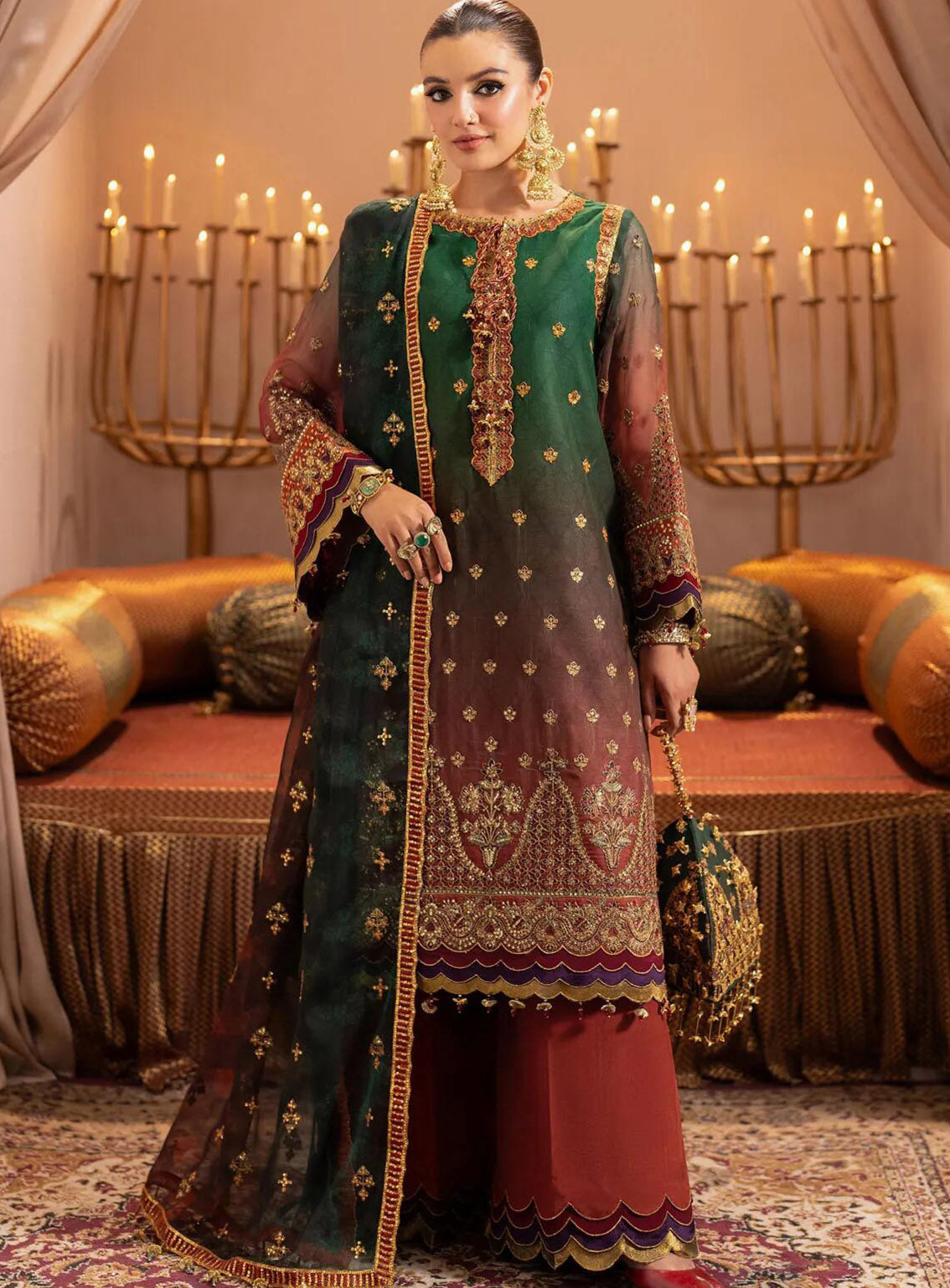 Jhalak By Alizeh Embroidered Chiffon 3 Piece Unstitched Suit AF24JV2 D#02 HUSN Jhalak By Alizeh Embroidered Chiffon 3 Piece Unstitched Suit AF24JV2 D#02 HUSN