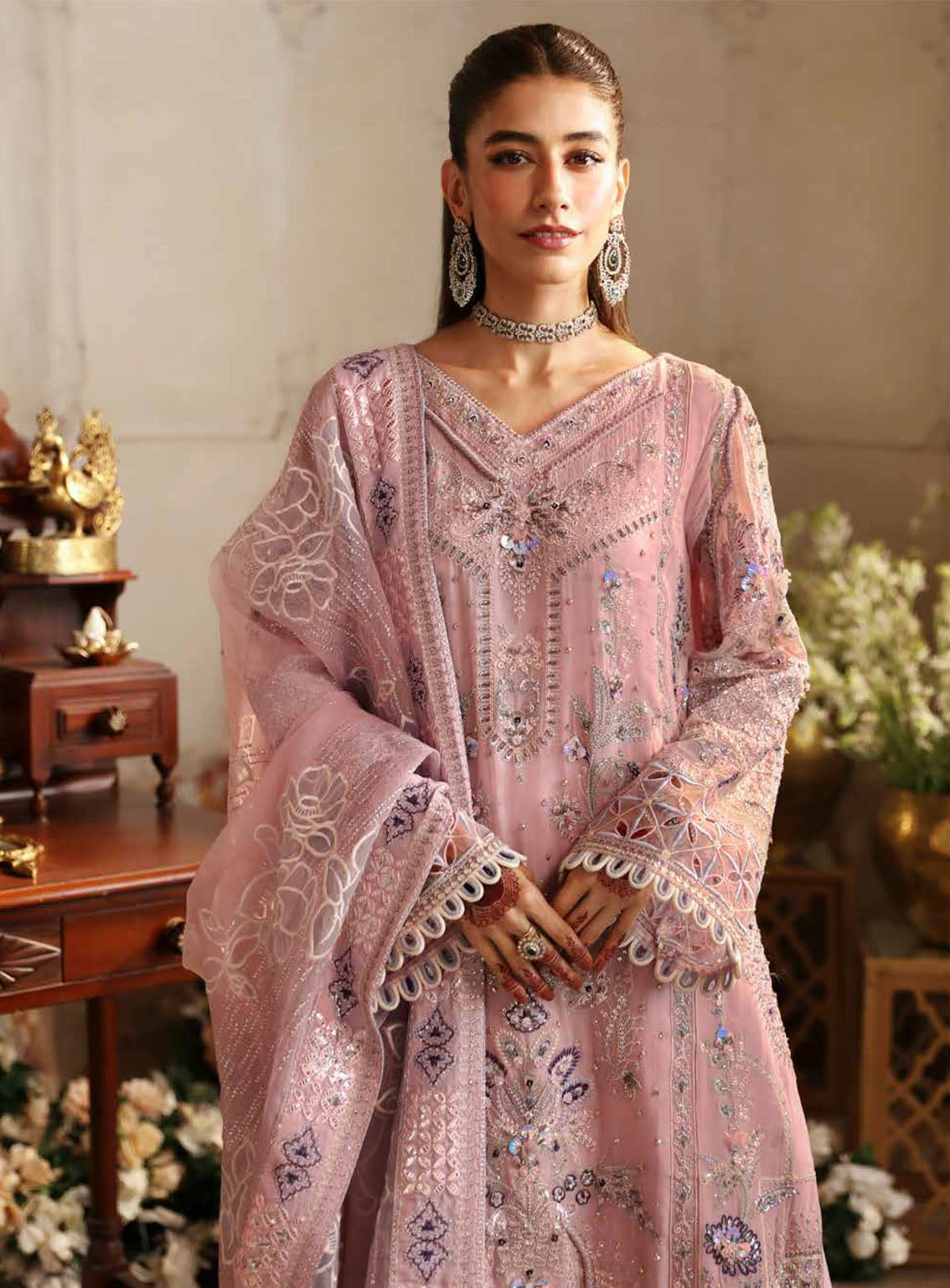 Jhoomro By Nureh Luxury Formals Embroidered Chiffon 4 Piece Unstitched Suit NU24J NL-69 RANIA Jhoomro By Nureh Luxury Formals Embroidered Chiffon 4 Piece Unstitched Suit NU24J NL-69 RANIA