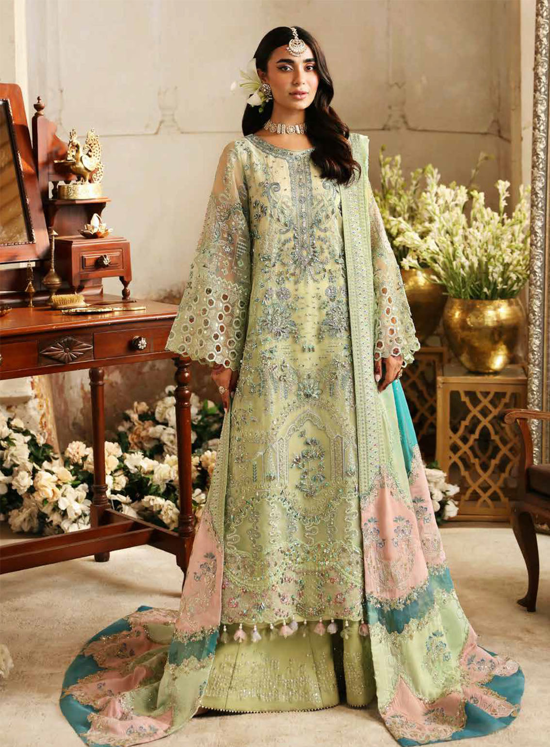 Jhoomro By Nureh Luxury Formals Embroidered Organza 4 Piece Unstitched Suit NU24J NL-67 MAHI-ROO Jhoomro By Nureh Luxury Formals Embroidered Organza 4 Piece Unstitched Suit NU24J NL-67 MAHI-ROO