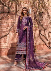 Kaavish By Farasha Eid Festive Embroidered Lawn 3 Piece Unstitched Suit FSH24KEFL D-02 SHADOW BERRY