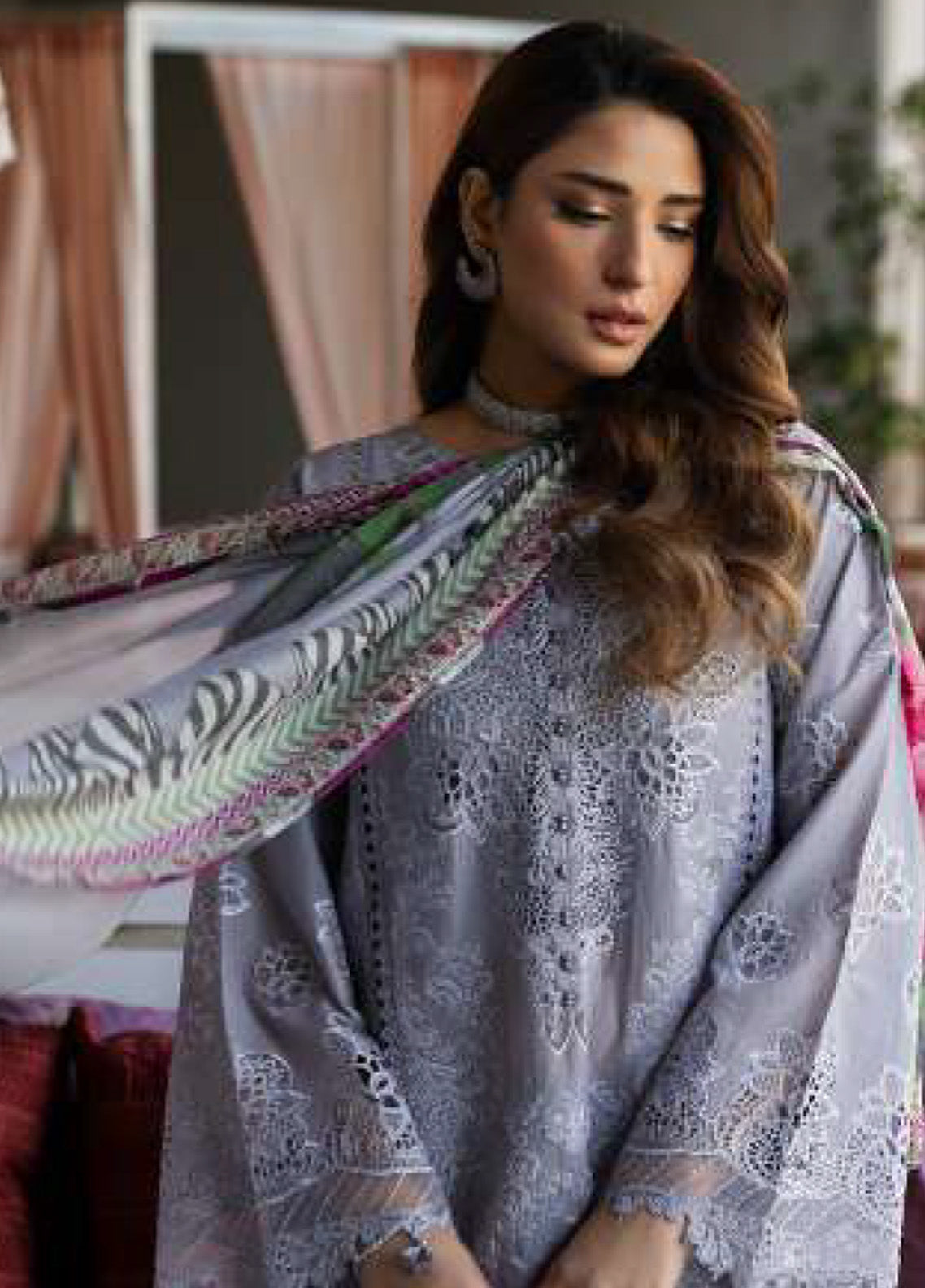 Kahf Luxury Embroidered Lawn 3 Piece Unstitched Suit KHF25LL KLR-04 LILIA Kahf Luxury Embroidered Lawn 3 Piece Unstitched Suit KHF25LL KLR-04 LILIA