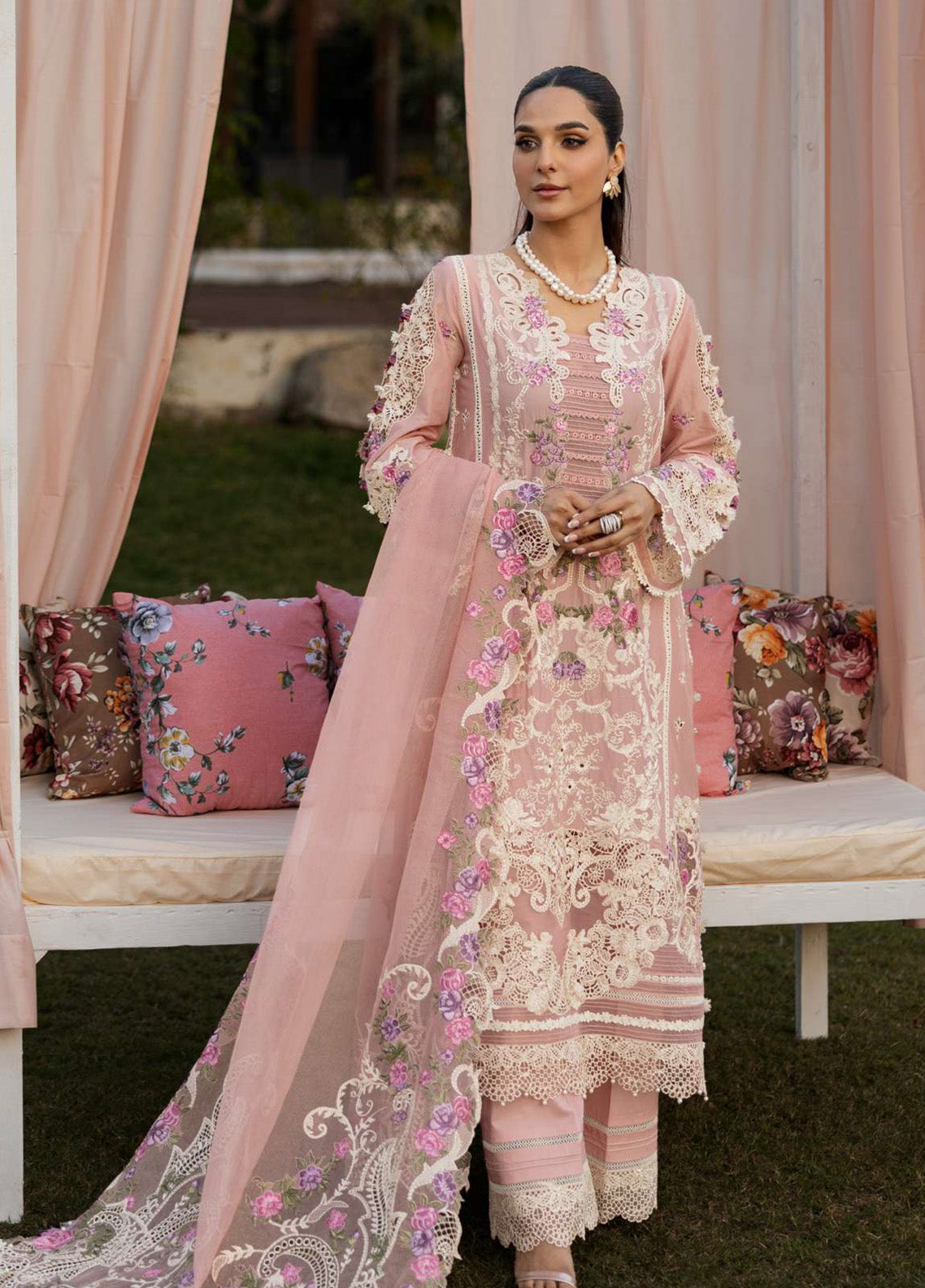 Kahf Luxury Embroidered Lawn 3 Piece Unstitched Suit KHF25LL KLR-09 BELLEROSE Kahf Luxury Embroidered Lawn 3 Piece Unstitched Suit KHF25LL KLR-09 BELLEROSE