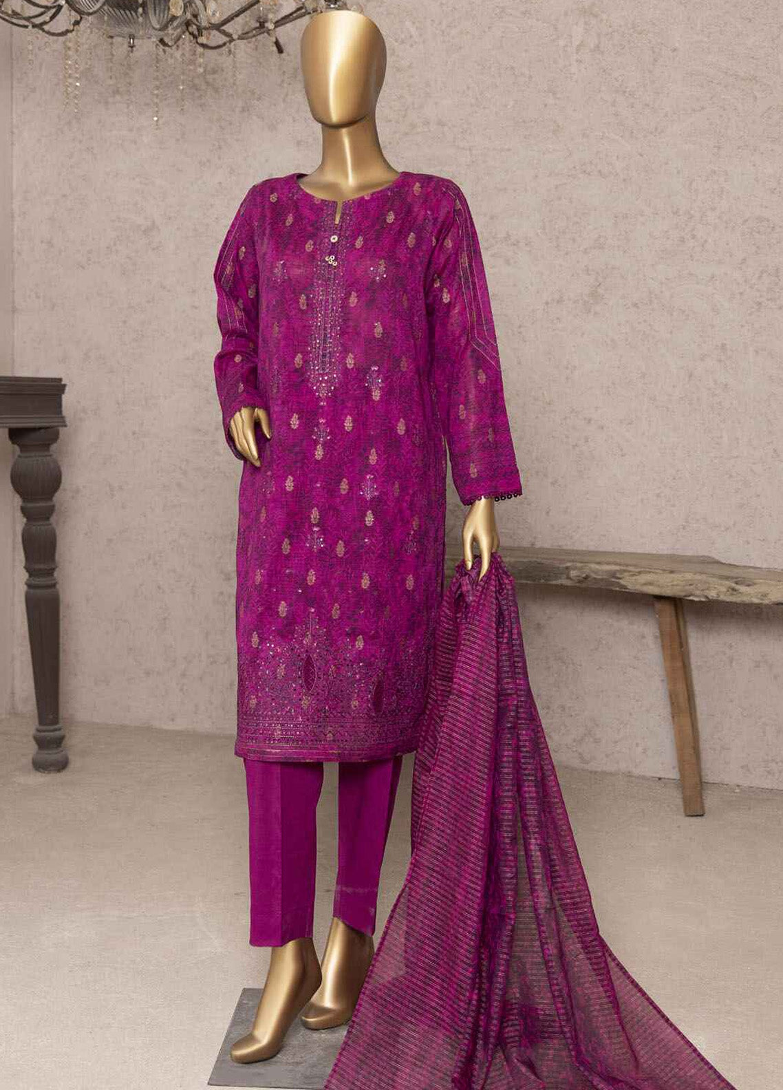 Kalamkari By HZ Textile Embroidered Jacquard 3 Piece Unstitched Suit HZ24K KJE-02 Kalamkari By HZ Textile Embroidered Jacquard 3 Piece Unstitched Suit HZ24K KJE-02