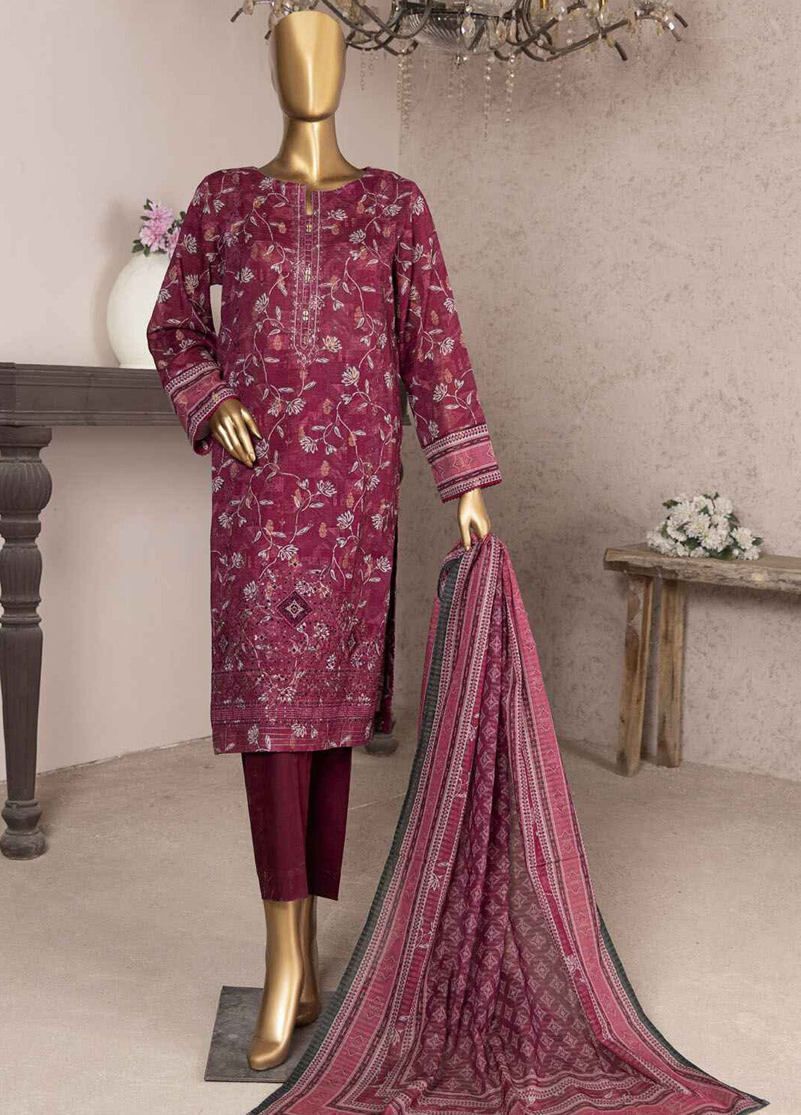 Kalamkari By HZ Textile Embroidered Jacquard 3 Piece Unstitched Suit HZ24K KJE-09 Kalamkari By HZ Textile Embroidered Jacquard 3 Piece Unstitched Suit HZ24K KJE-09