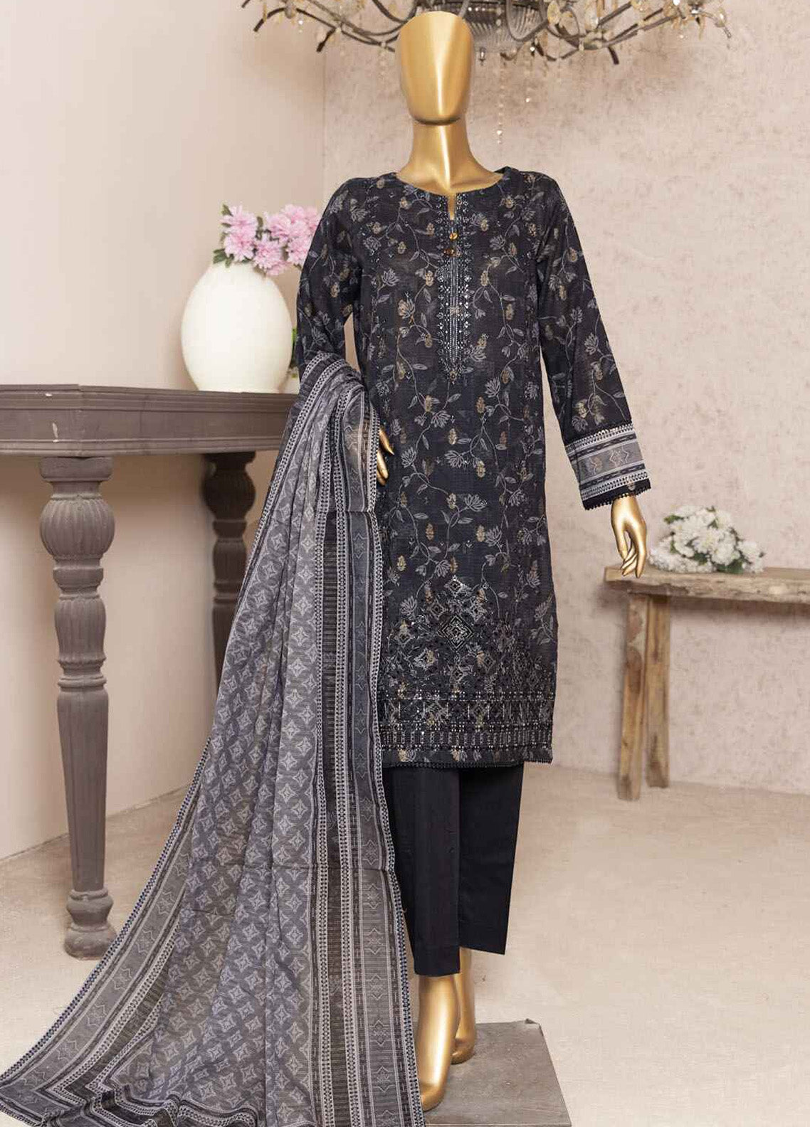 Kalamkari By HZ Textile Embroidered Jacquard 3 Piece Unstitched Suit HZ24K KJE-10 Kalamkari By HZ Textile Embroidered Jacquard 3 Piece Unstitched Suit HZ24K KJE-10
