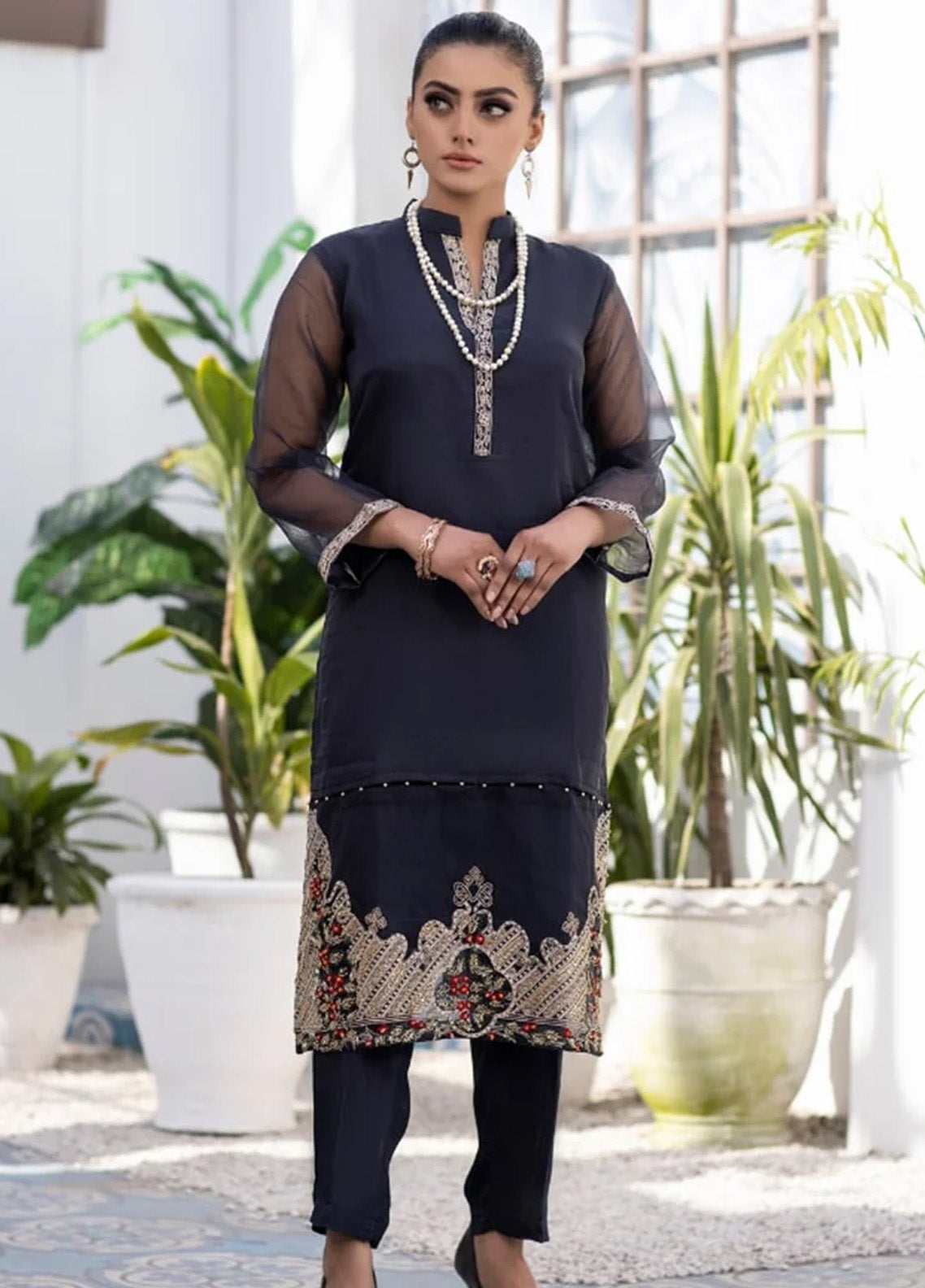 Ketifa Luxury Embroidered Organza 2 Piece Stitched Suit KF24L NR-0102 GENTLE BLACK Ketifa Luxury Embroidered Organza 2 Piece Stitched Suit KF24L NR-0102 GENTLE BLACK