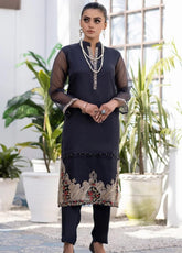 Ketifa Luxury Embroidered Organza 2 Piece Stitched Suit KF24L NR-0102 GENTLE BLACK