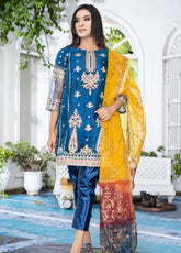 Ketifa Luxury Embroidered Organza 3 Piece Unstitched Suit KF24LU D-AF-0101 ARTISTIC BLUE