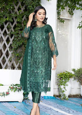Ketifa Luxury Embroidered Organza 3 Piece Unstitched Suit KF24LU D-AF-0103 LUXURIOUS GREEN