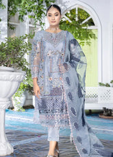Ketifa Luxury Embroidered Organza 3 Piece Unstitched Suit KF24LU D-AF-0107 FLORAL GRAY
