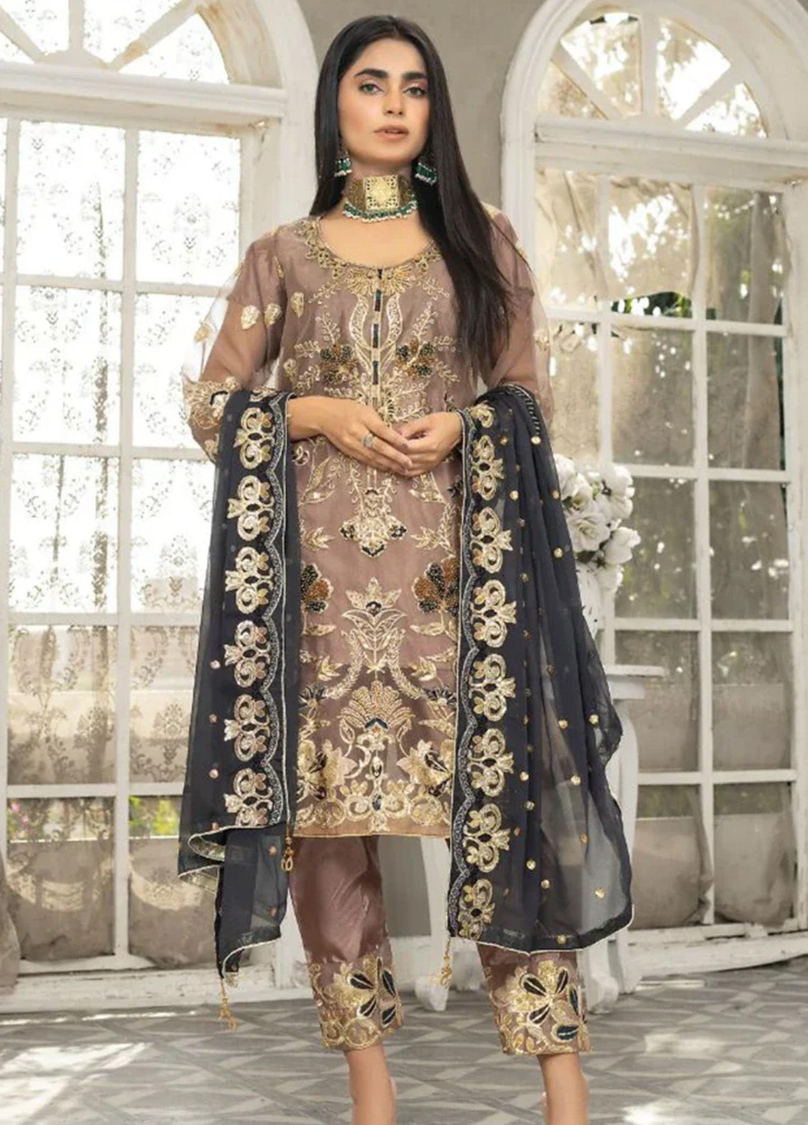 Ketifa Luxury Embroidered Organza 3 Piece Unstitched Suit KF24LU D-AR-0403 PRISMATIC BROWN Ketifa Luxury Embroidered Organza 3 Piece Unstitched Suit KF24LU D-AR-0403 PRISMATIC BROWN
