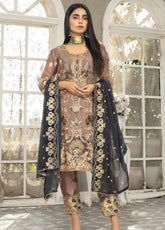 Ketifa Luxury Embroidered Organza 3 Piece Unstitched Suit KF24LU D-AR-0403 PRISMATIC BROWN