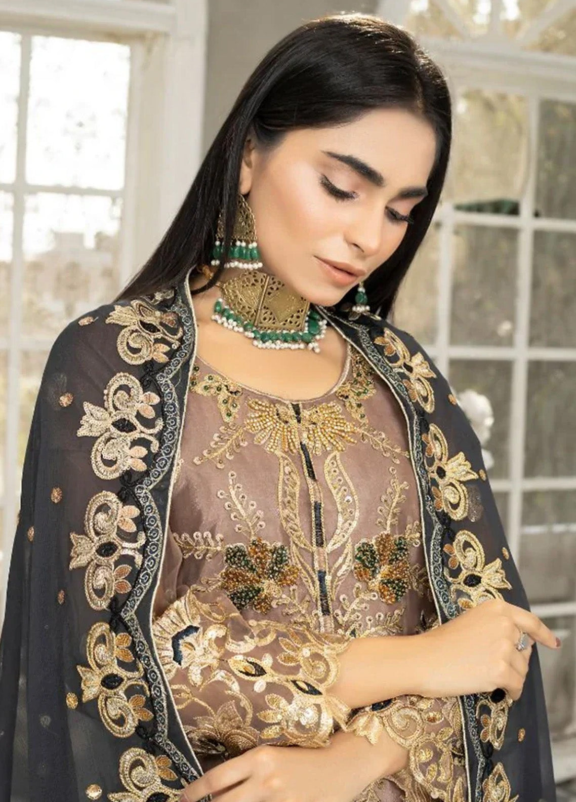 Ketifa Luxury Embroidered Organza 3 Piece Unstitched Suit KF24LU D-AR-0403 PRISMATIC BROWN Ketifa Luxury Embroidered Organza 3 Piece Unstitched Suit KF24LU D-AR-0403 PRISMATIC BROWN