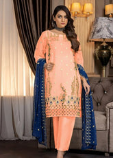 Ketifa Luxury Embroidered Organza 3 Piece Unstitched Suit KF24LU D-NZ-01033 TRENDY PEACH