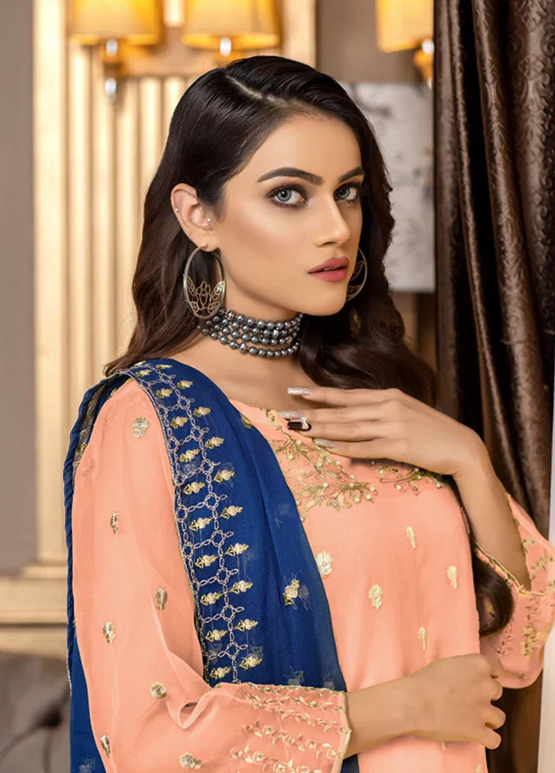 Ketifa Luxury Embroidered Organza 3 Piece Unstitched Suit KF24LU D-NZ-01033 TRENDY PEACH Ketifa Luxury Embroidered Organza 3 Piece Unstitched Suit KF24LU D-NZ-01033 TRENDY PEACH