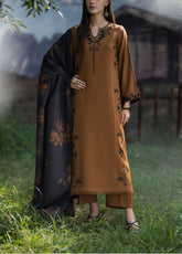 Khunki By Casual Lite Premium Embroidered Dhanak 3 Piece Stitched Suit CL25kWV1 D-03 MAPLE GLOW