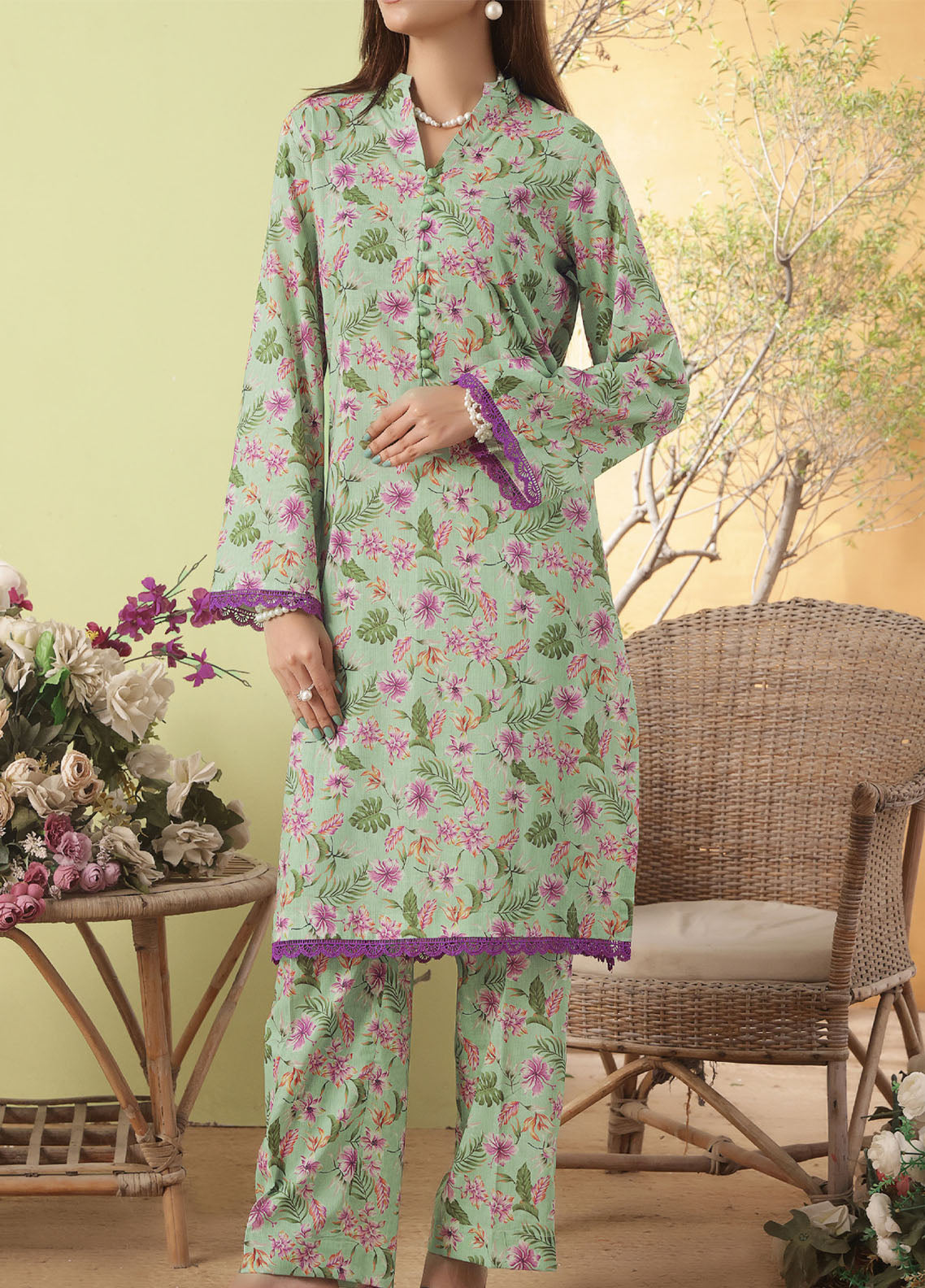 Korean By VS Textile Co-Ord's Printed Lawn 2 Piece Unstitched Shirt & Trouser VS26KCOPV1 D-723 Korean By VS Textile Co-Ord's Printed Lawn 2 Piece Unstitched Shirt & Trouser VS26KCOPV1 D-723