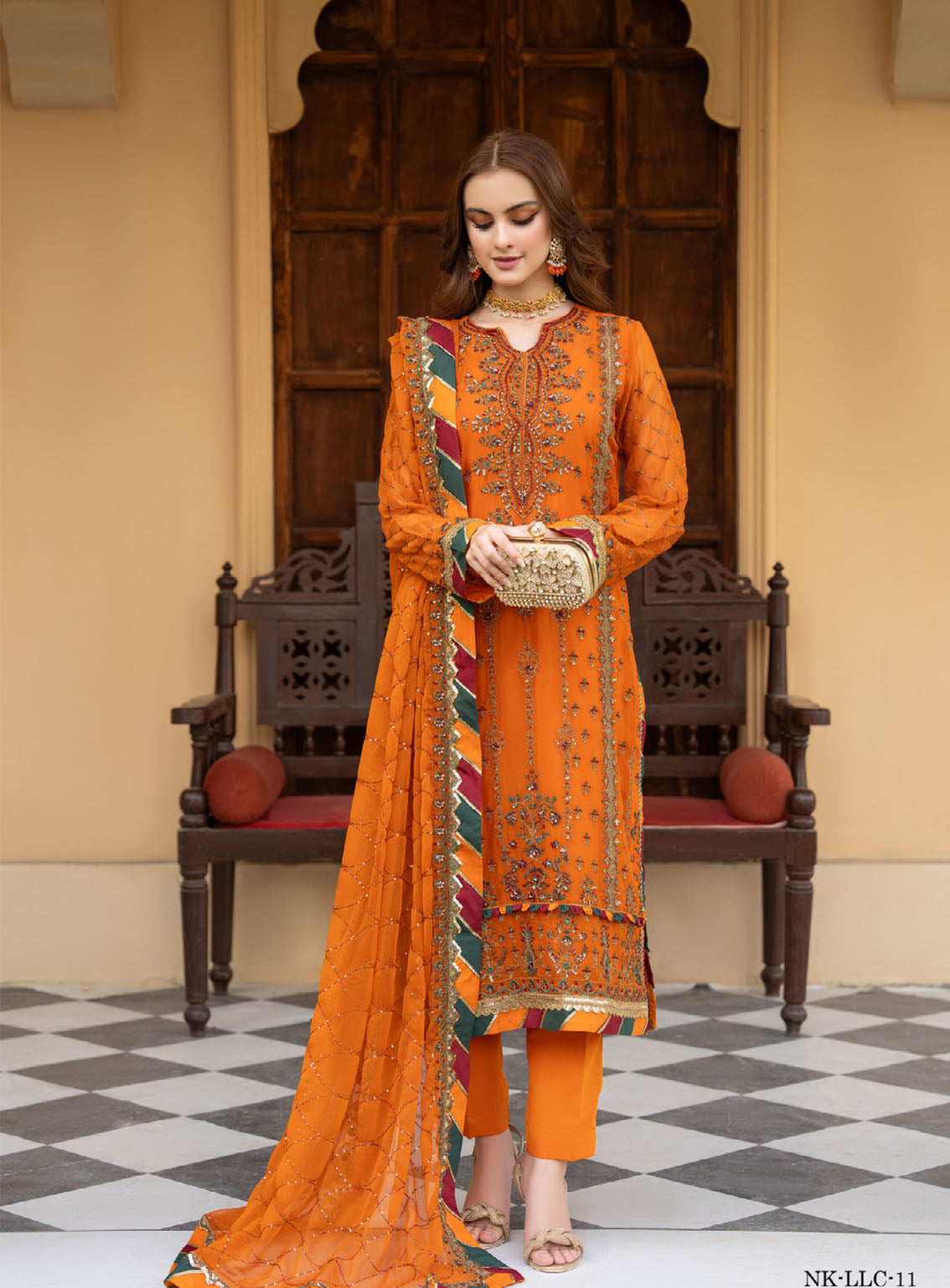 Lallaria By Noorma Kaamal Luxury Embroidered Chiffon 4 Piece Unstitched Suit NK24LV2 NK-LLC-11 Lallaria By Noorma Kaamal Luxury Embroidered Chiffon 4 Piece Unstitched Suit NK24LV2 NK-LLC-11