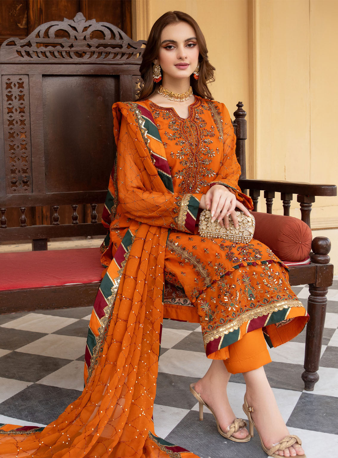 Lallaria By Noorma Kaamal Luxury Embroidered Chiffon 4 Piece Unstitched Suit NK24LV2 NK-LLC-11 Lallaria By Noorma Kaamal Luxury Embroidered Chiffon 4 Piece Unstitched Suit NK24LV2 NK-LLC-11