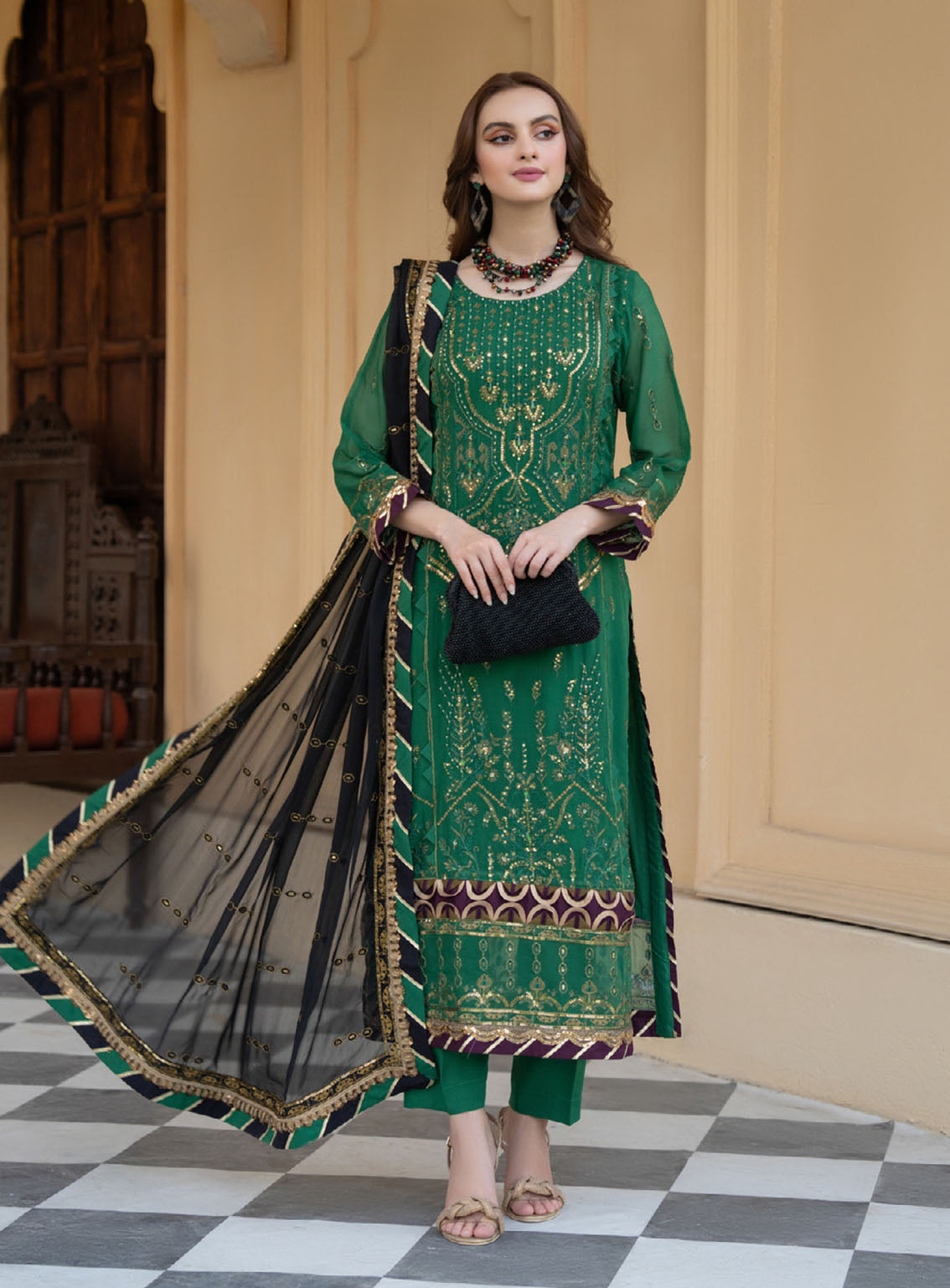 Lallaria By Noorma Kaamal Luxury Embroidered Chiffon 4 Piece Unstitched Suit NK24LV2 NK-LLC-13 Lallaria By Noorma Kaamal Luxury Embroidered Chiffon 4 Piece Unstitched Suit NK24LV2 NK-LLC-13