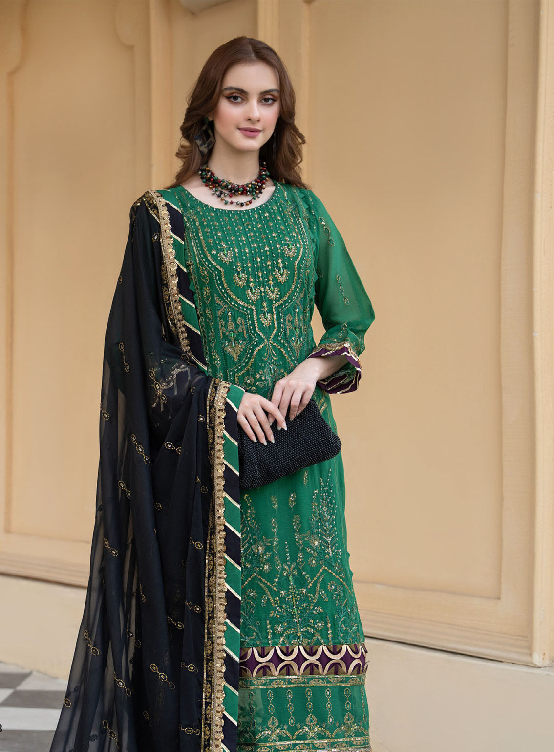 Lallaria By Noorma Kaamal Luxury Embroidered Chiffon 4 Piece Unstitched Suit NK24LV2 NK-LLC-13 Lallaria By Noorma Kaamal Luxury Embroidered Chiffon 4 Piece Unstitched Suit NK24LV2 NK-LLC-13