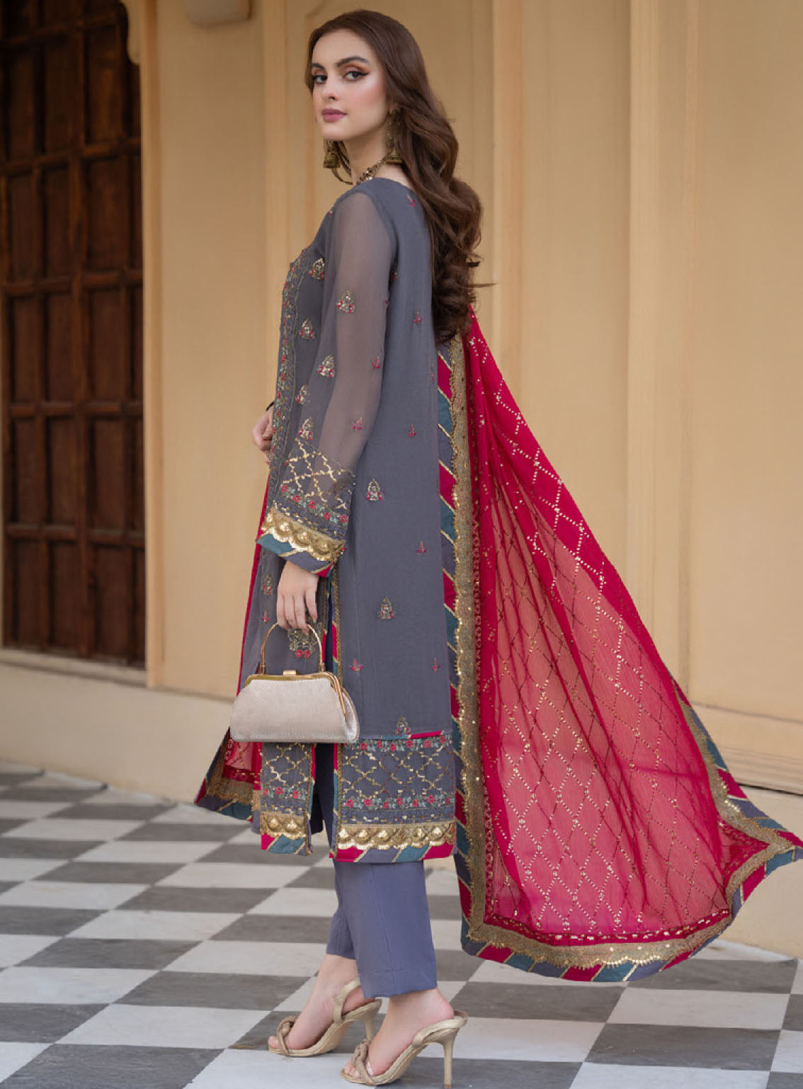 Lallaria By Noorma Kaamal Luxury Embroidered Chiffon 4 Piece Unstitched Suit NK24LV2 NK-LLC-14 Lallaria By Noorma Kaamal Luxury Embroidered Chiffon 4 Piece Unstitched Suit NK24LV2 NK-LLC-14