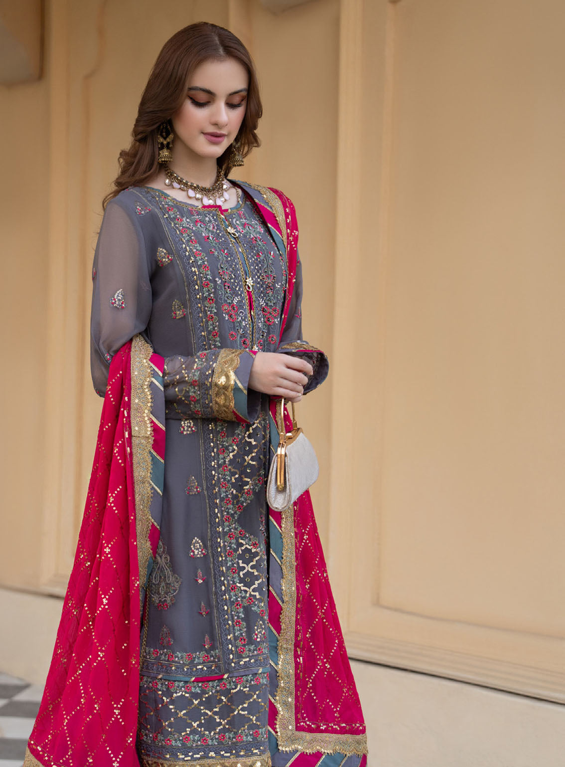 Lallaria By Noorma Kaamal Luxury Embroidered Chiffon 4 Piece Unstitched Suit NK24LV2 NK-LLC-14 Lallaria By Noorma Kaamal Luxury Embroidered Chiffon 4 Piece Unstitched Suit NK24LV2 NK-LLC-14