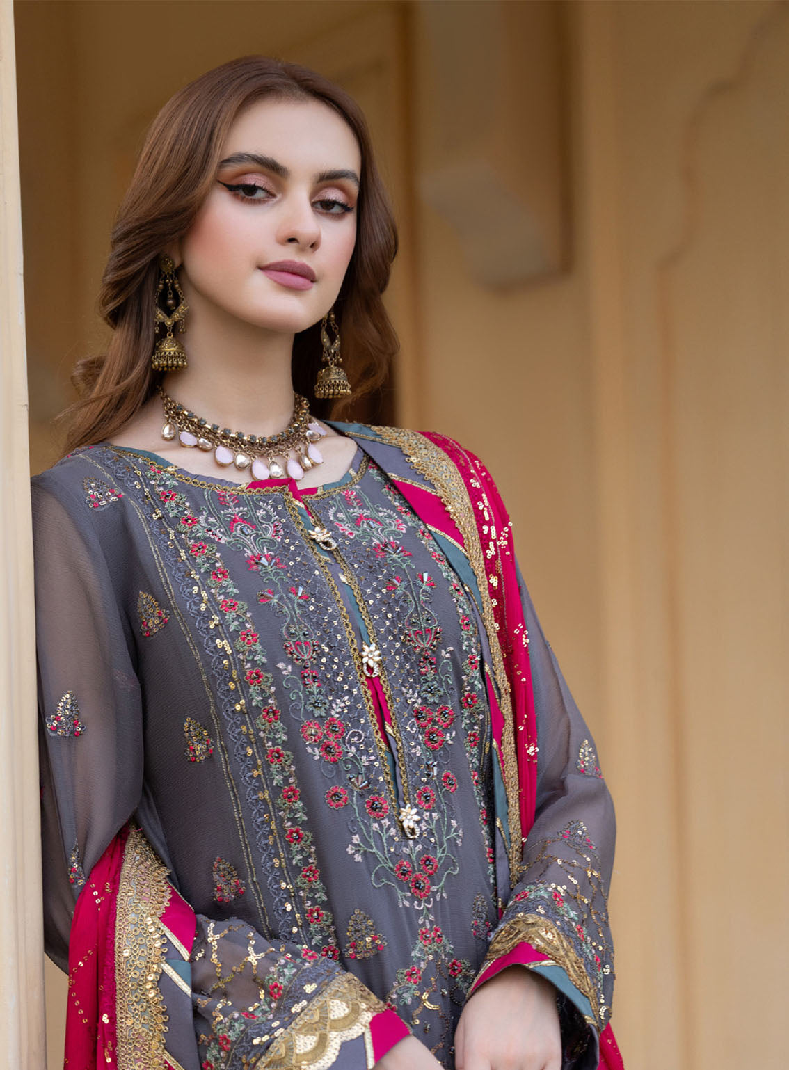 Lallaria By Noorma Kaamal Luxury Embroidered Chiffon 4 Piece Unstitched Suit NK24LV2 NK-LLC-14 Lallaria By Noorma Kaamal Luxury Embroidered Chiffon 4 Piece Unstitched Suit NK24LV2 NK-LLC-14