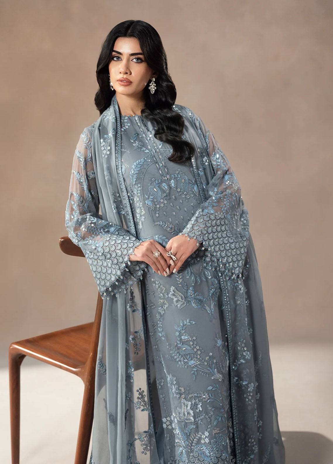 Lamisah By Lavish Premium Afsanah Embroidered Chiffon 3 Piece Unstitched Suit LP25LA D-01 MOONLIT MIST Lamisah By Lavish Premium Afsanah Embroidered Chiffon 3 Piece Unstitched Suit LP25LA D-01 MOONLIT MIST
